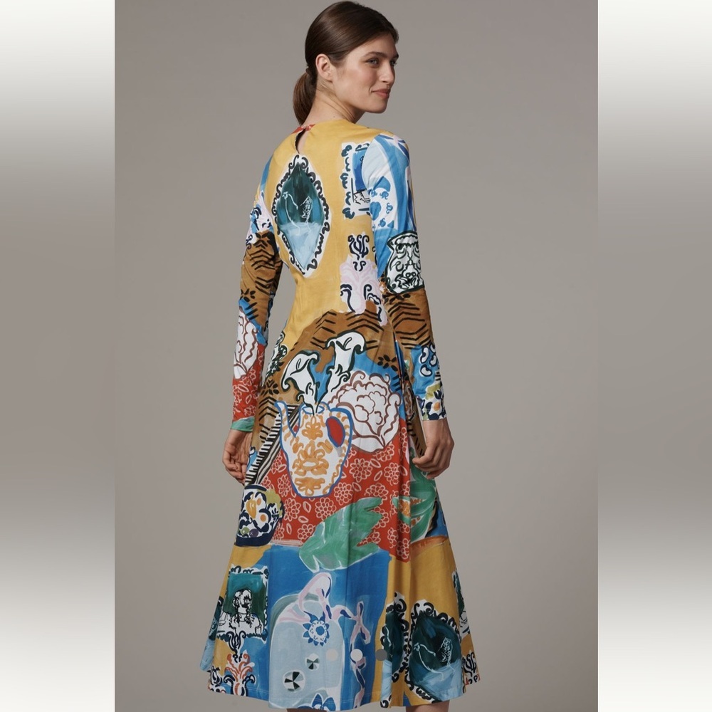 🎉SUPER RARE🎉 Anthropologie NWT De Loreta Kiara Long-Sleeve Midi Dress size S. - Picture 5 of 9